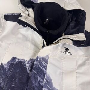 CAMEL 3 in 1 Ski Jacket Mountain Print Black & White Waterproof Insulated Small*
